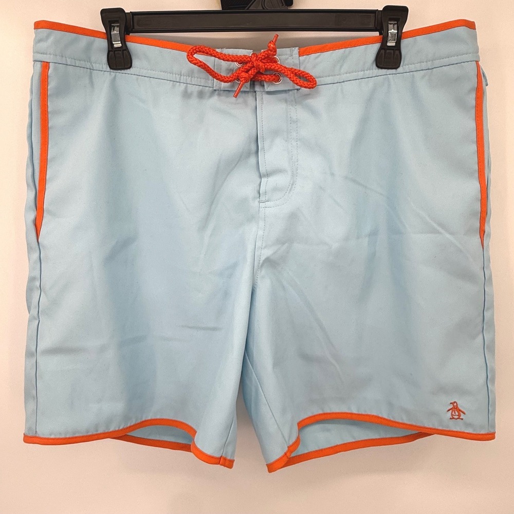 Original Penguin Swim Trunks Mens 34 Blue Board Shorts Retro Contrast Trim